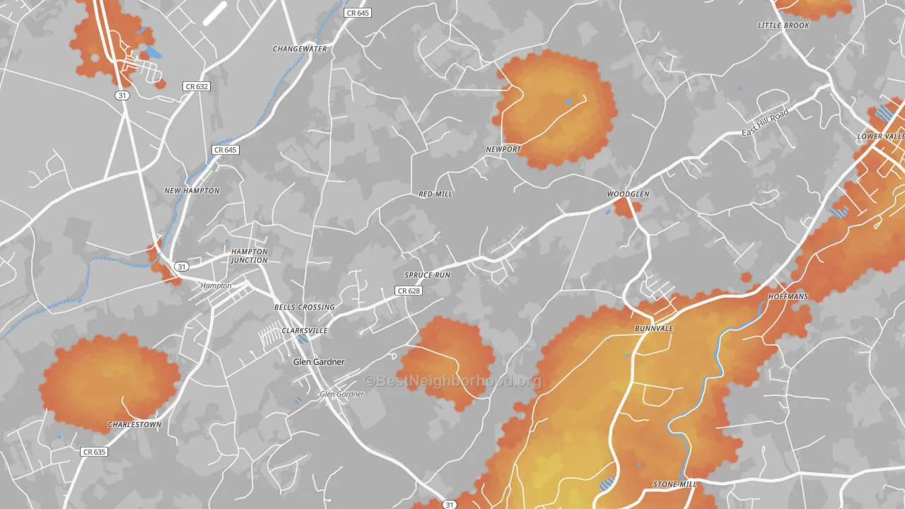 Bike Grade map of Glen Gardner, NJ
