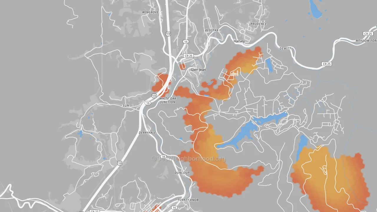Bike Grade map of Glen Jean, WV