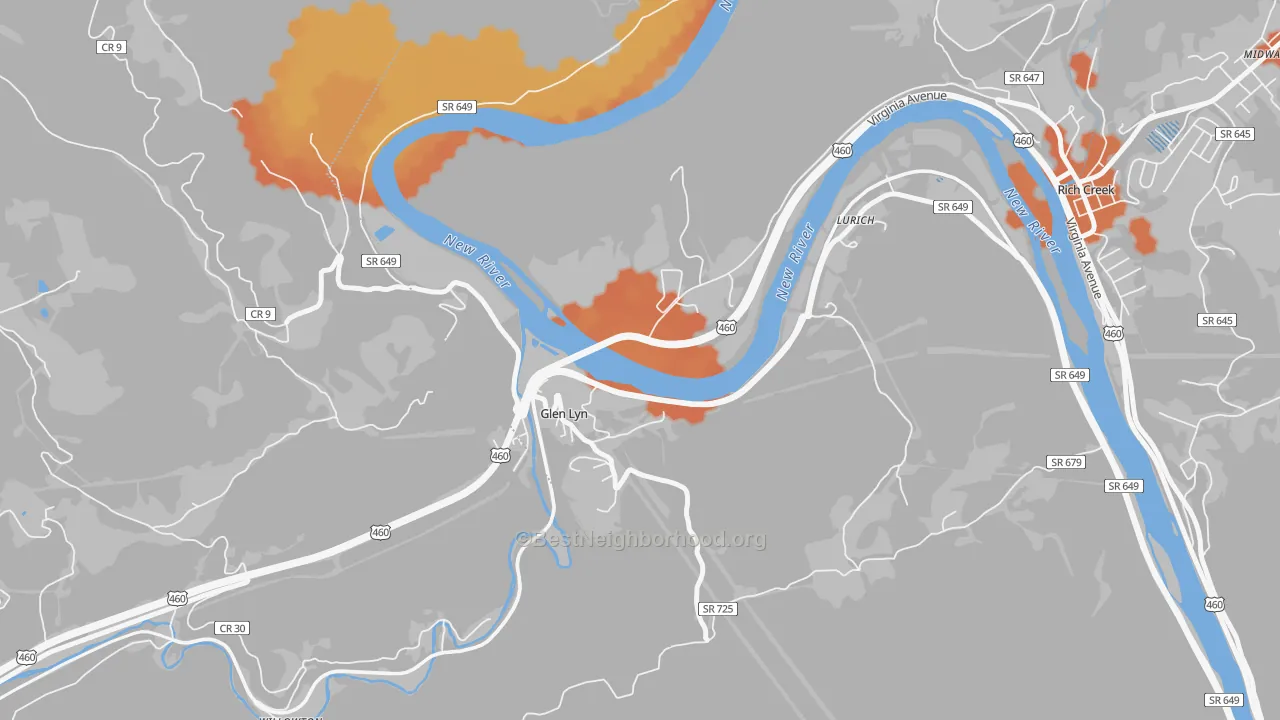 Bike Grade map of Glen Lyn, VA