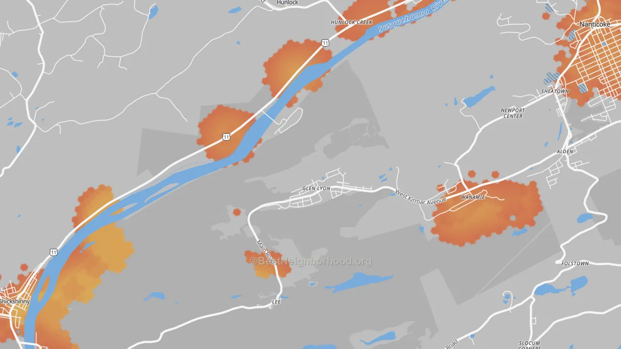Bike Grade map of Glen Lyon, PA