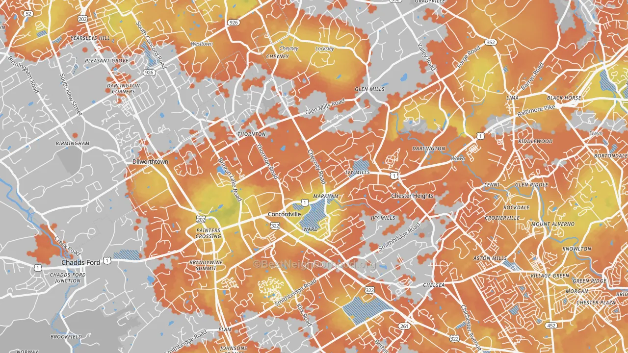 Bike Grade map of Glen Mills, PA