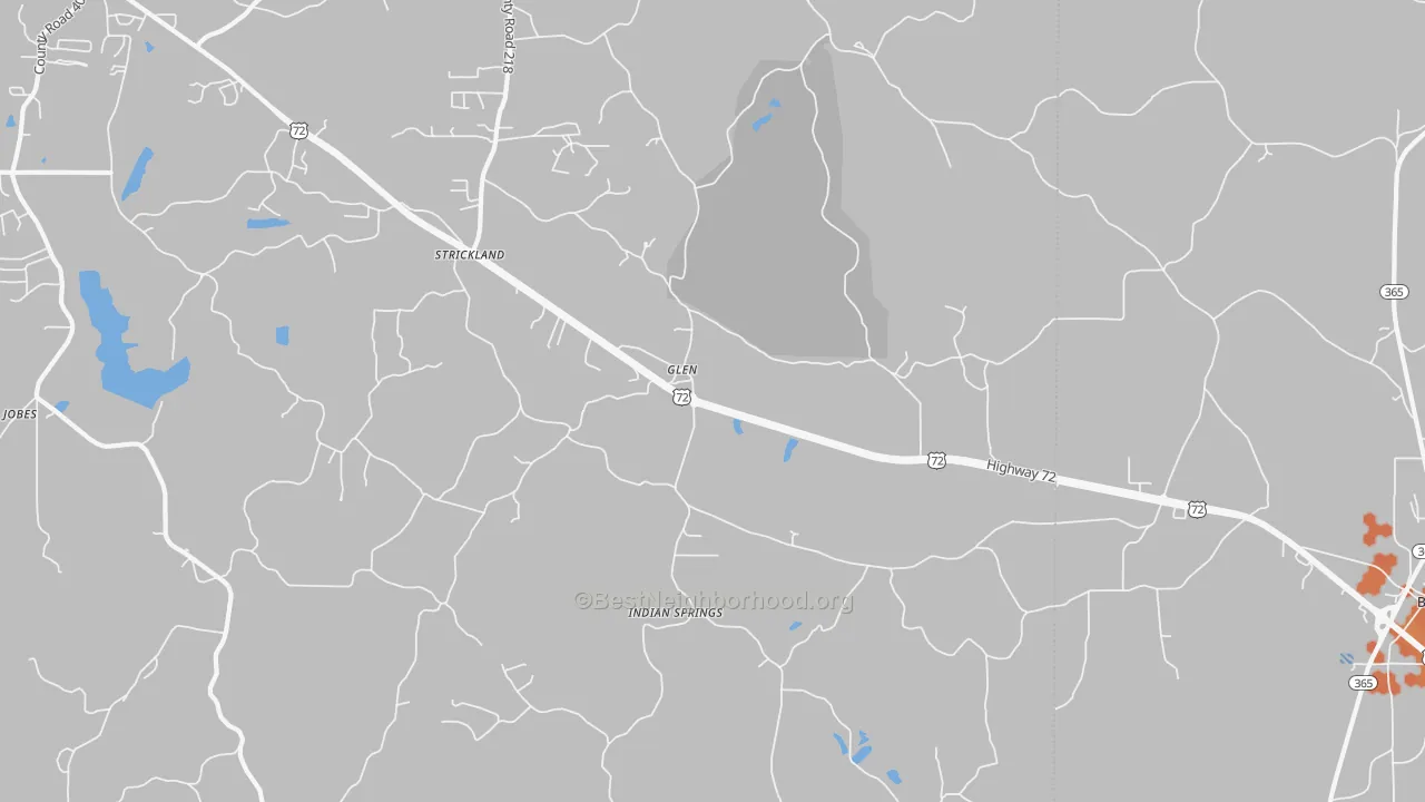 Bike Grade map of Glen, MS