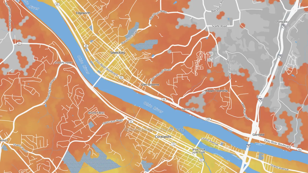 Bike Grade map of Glen Osborne, PA
