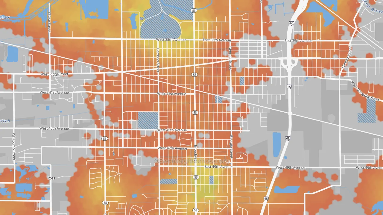 Bike Grade map of Glen Park, Gary, IN