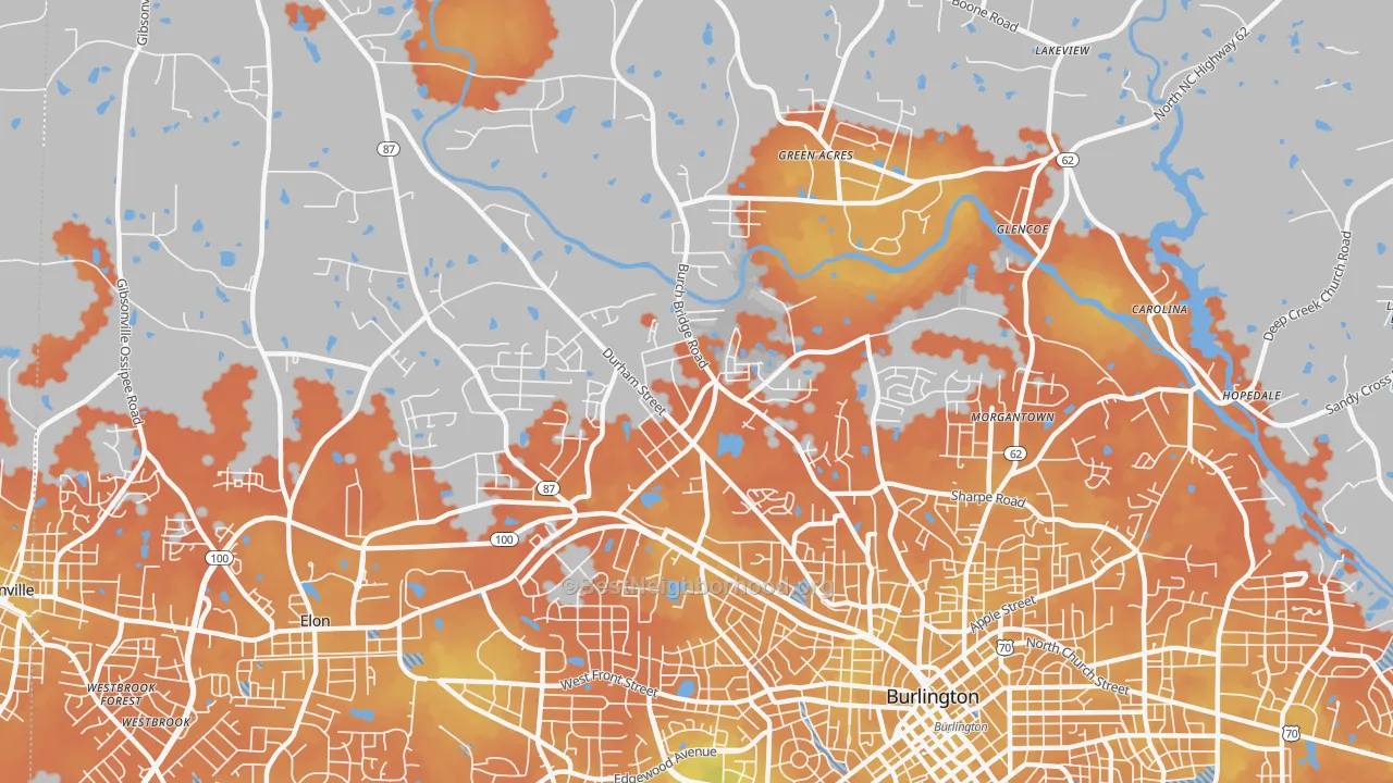 Bike Grade map of Glen Raven, NC