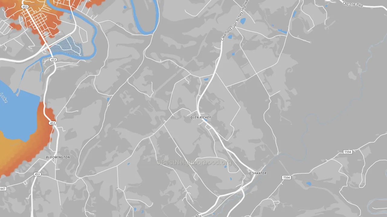 Bike Grade map of Glen Richey, PA