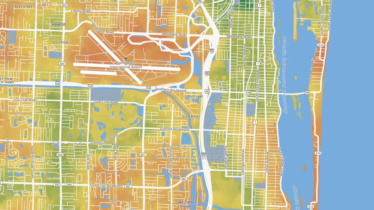 Bike Grade map of Glen Ridge, FL