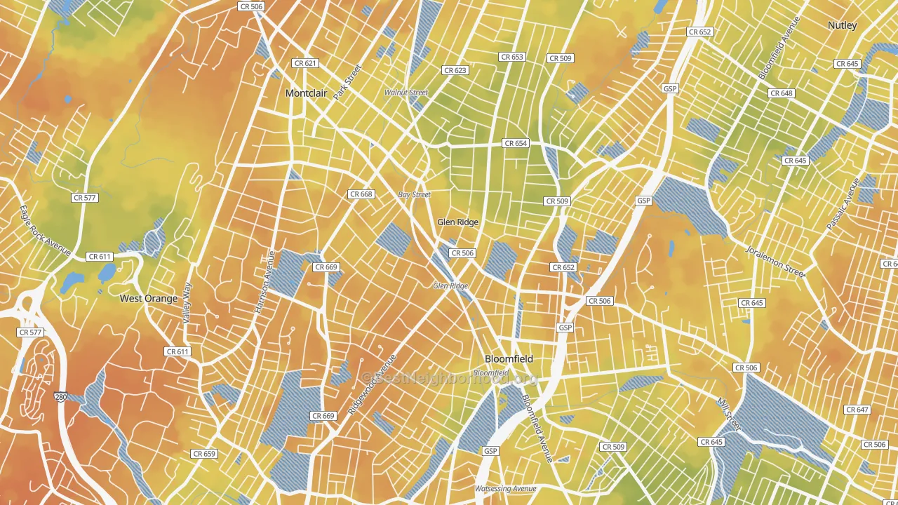 Bike Grade map of Glen Ridge, NJ
