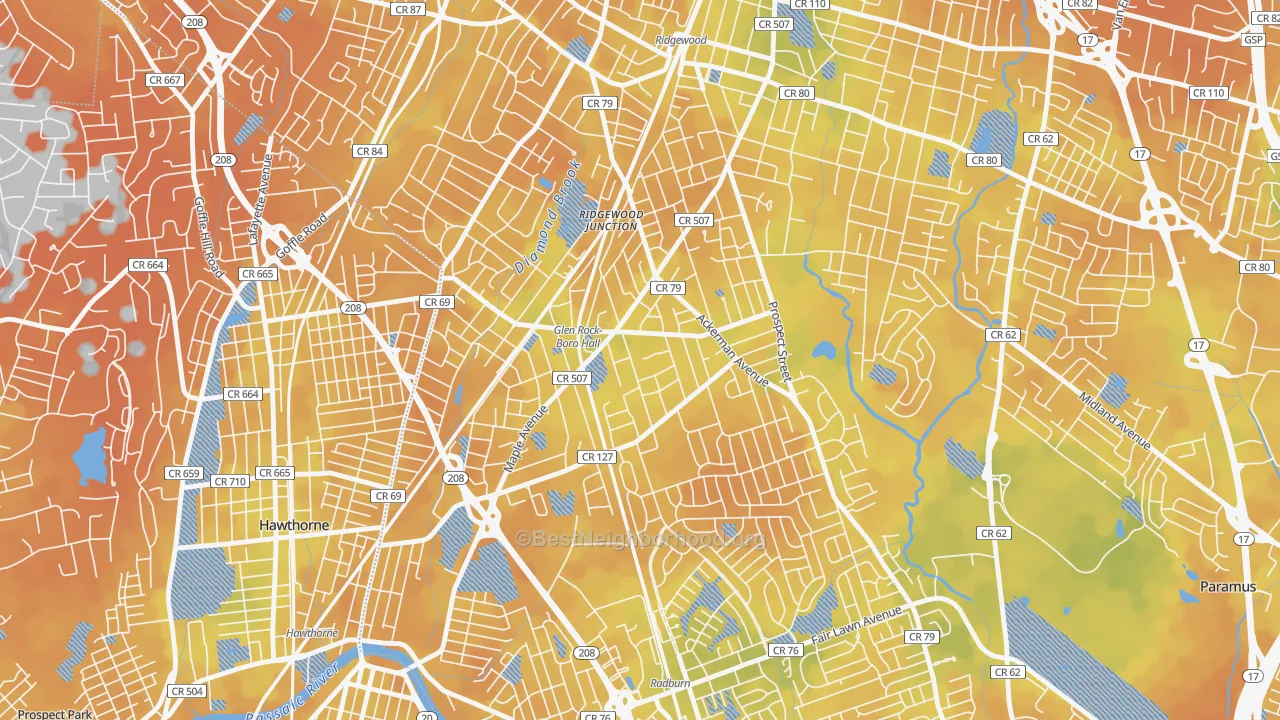 Bike Grade map of Glen Rock, NJ