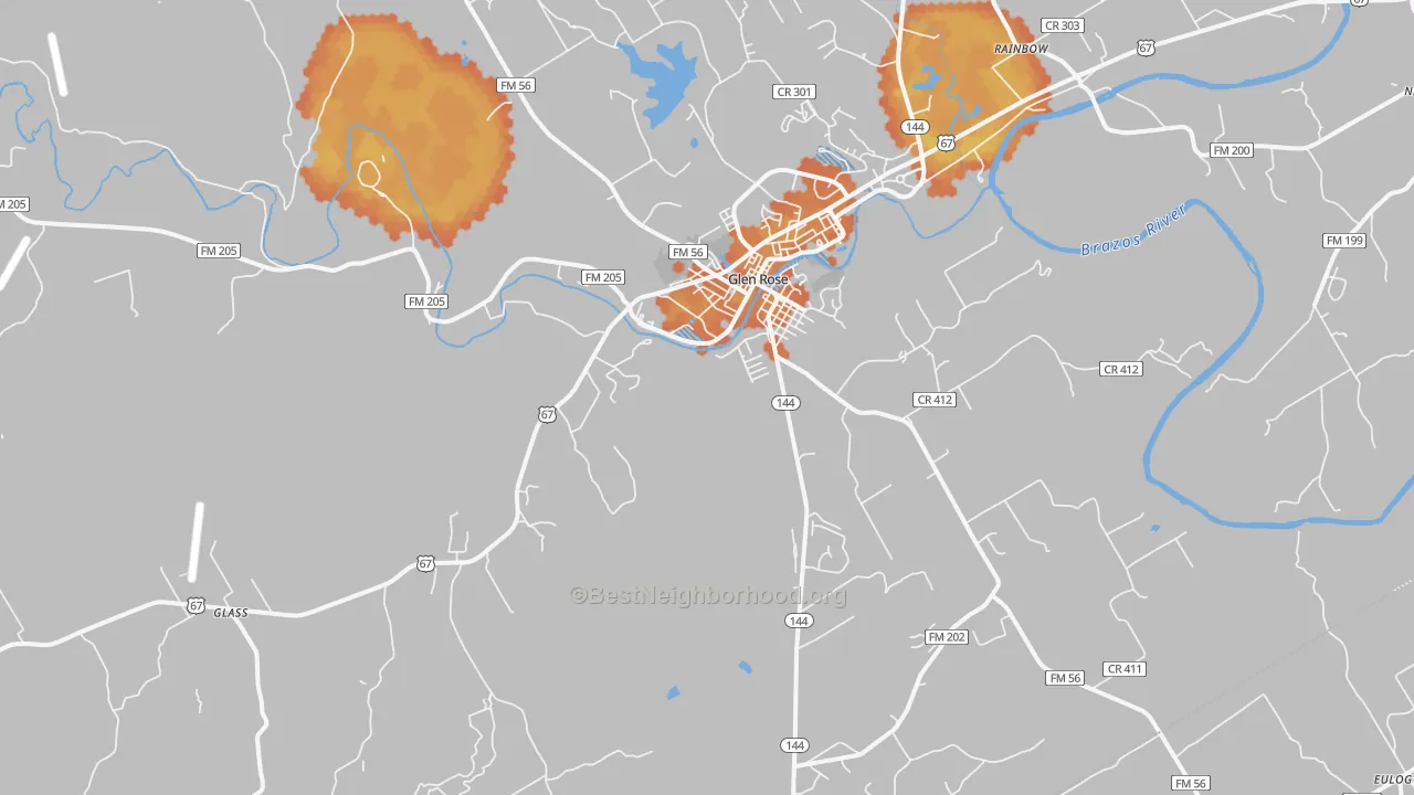 Bike Grade map of Glen Rose, TX