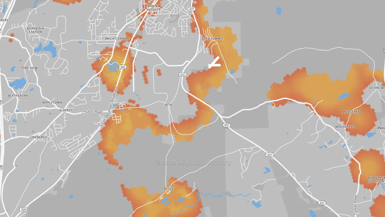 Bike Grade map of Glen Summit, PA