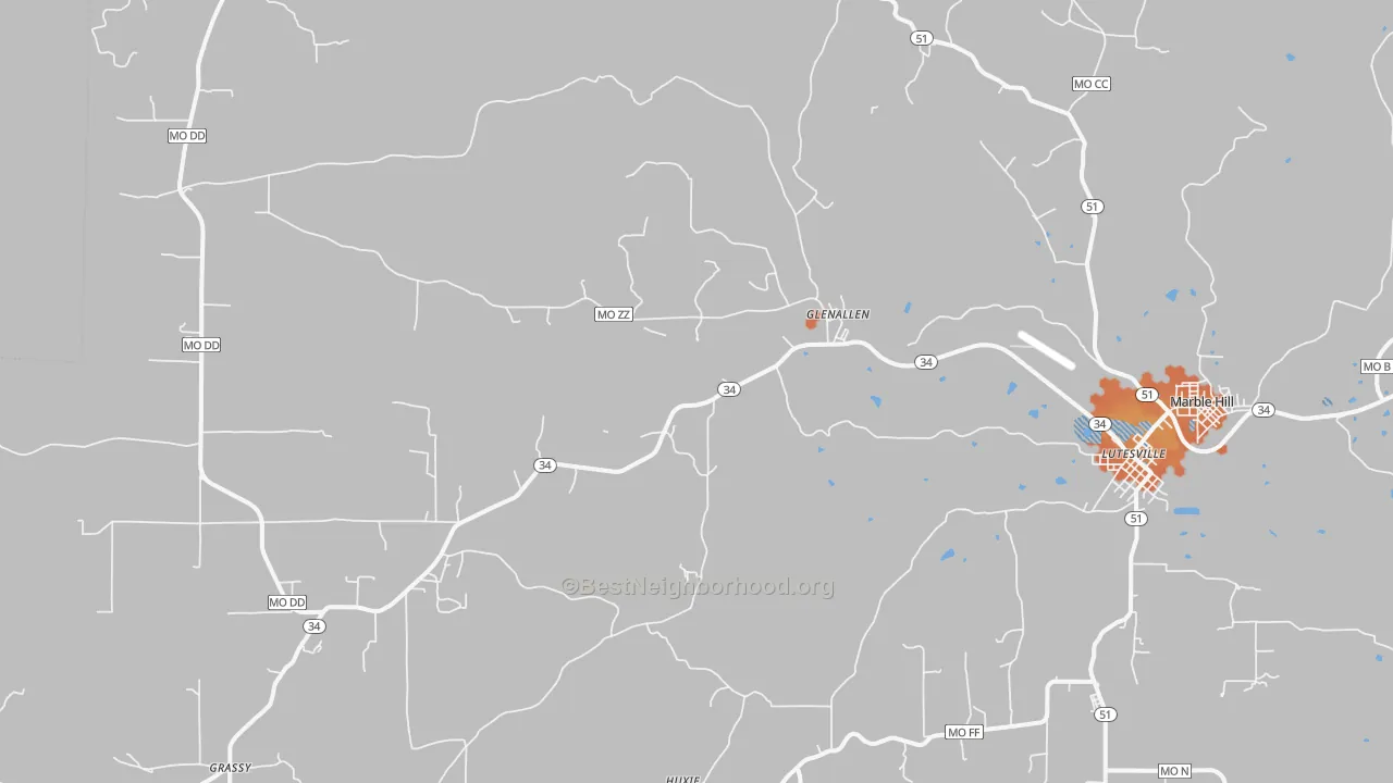 Bike Grade map of Glenallen, MO