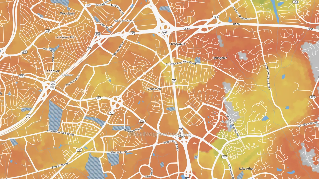 Bike Grade map of Glenarden, MD