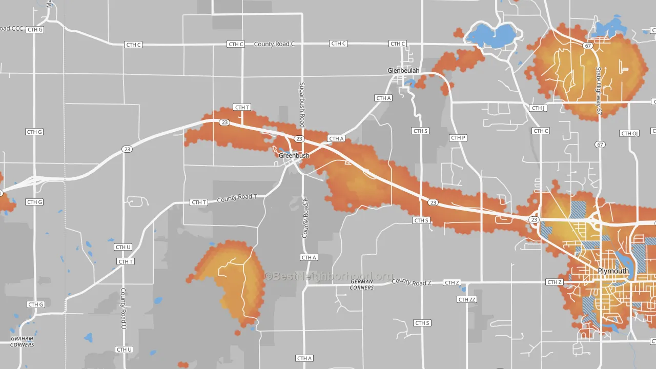Bike Grade map of Glenbeulah, WI