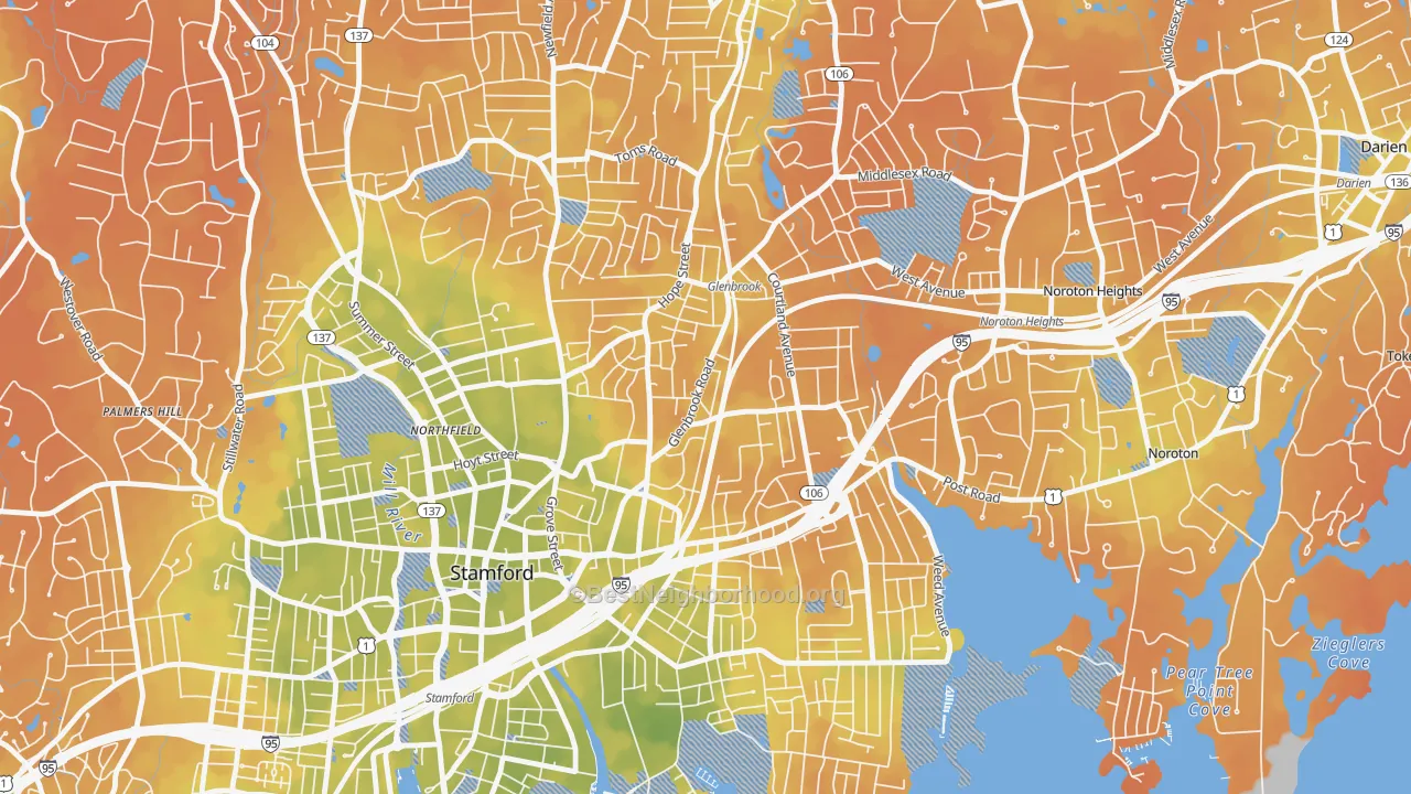 Bike Grade map of Glenbrook, Stamford, CT