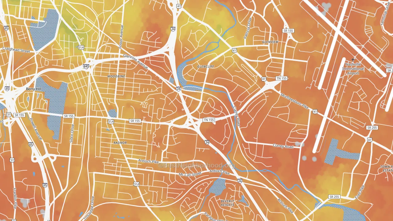 Bike Grade map of Glencliff, Nashville, TN