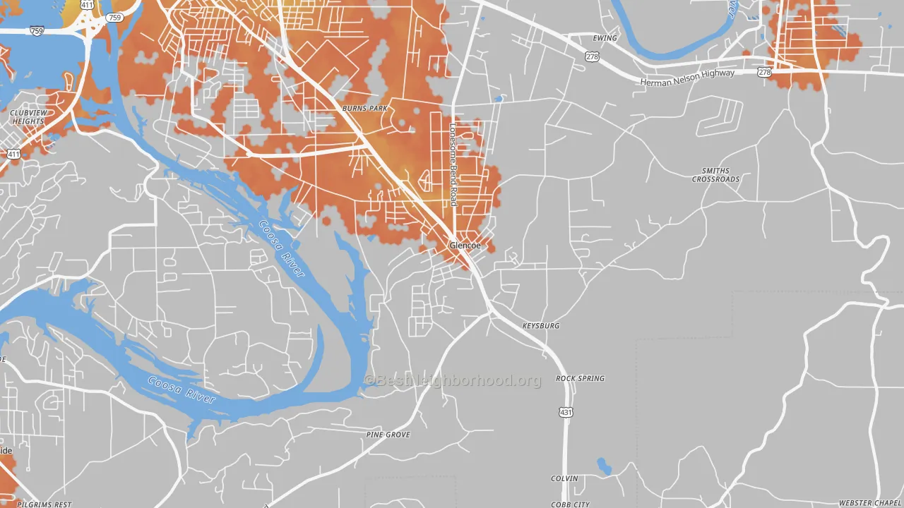 Bike Grade map of Glencoe, AL
