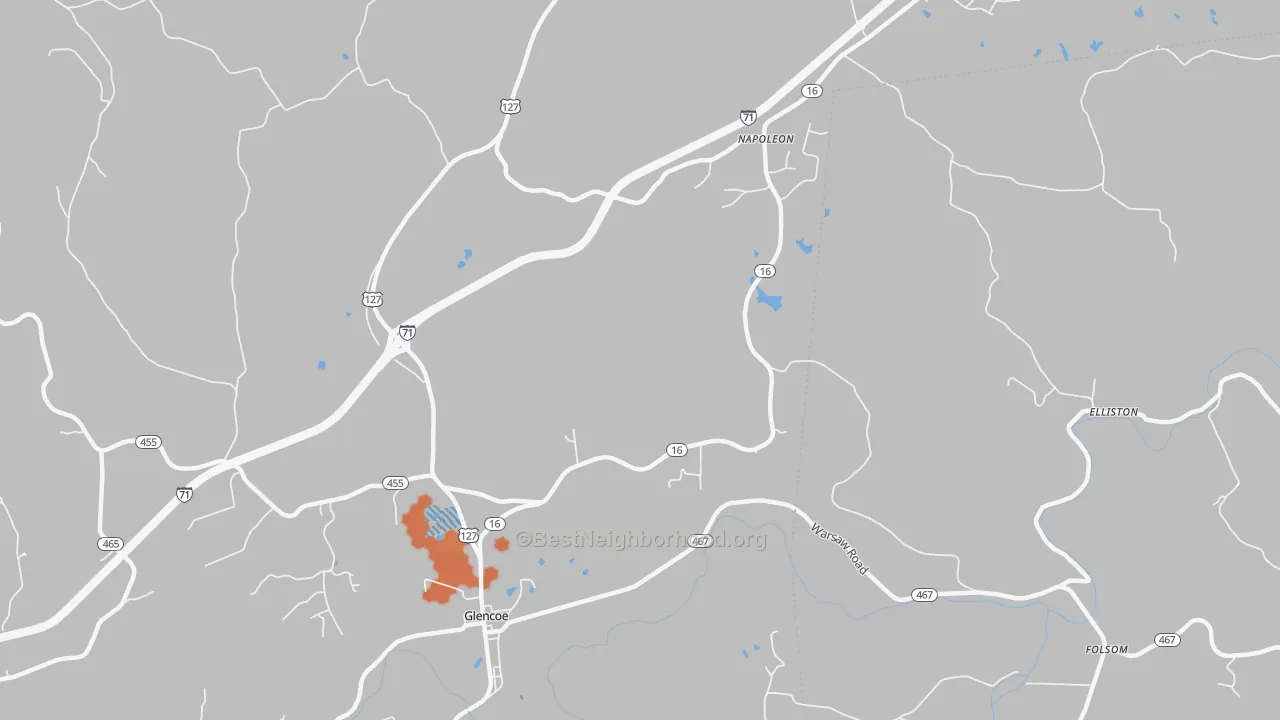 Bike Grade map of Glencoe, KY
