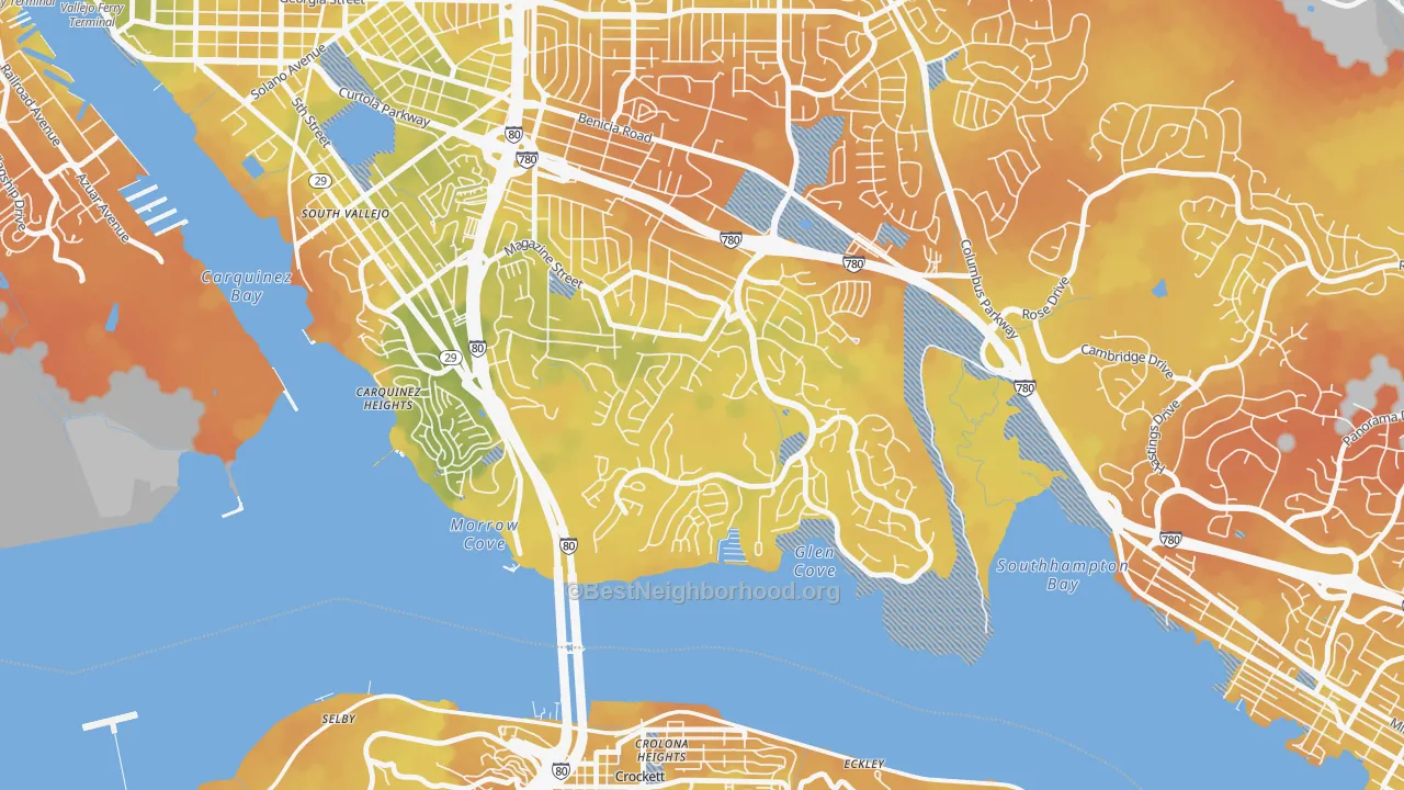 Bike Grade map of Glencove, Vallejo, CA