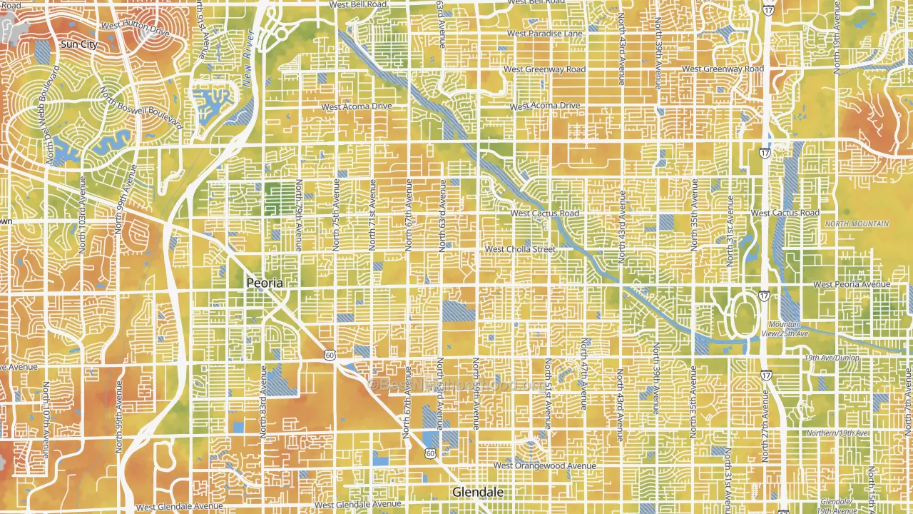 Bike Grade map of Glendale, AZ
