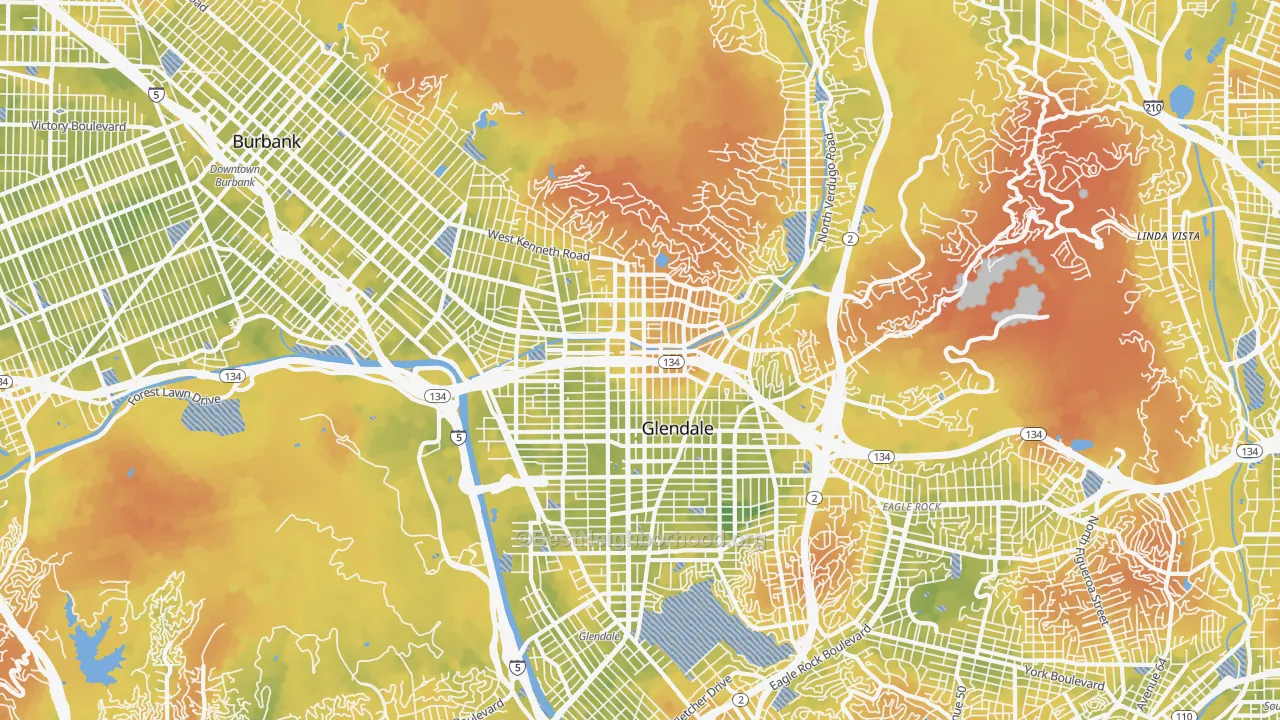 Bike Grade map of Glendale, CA