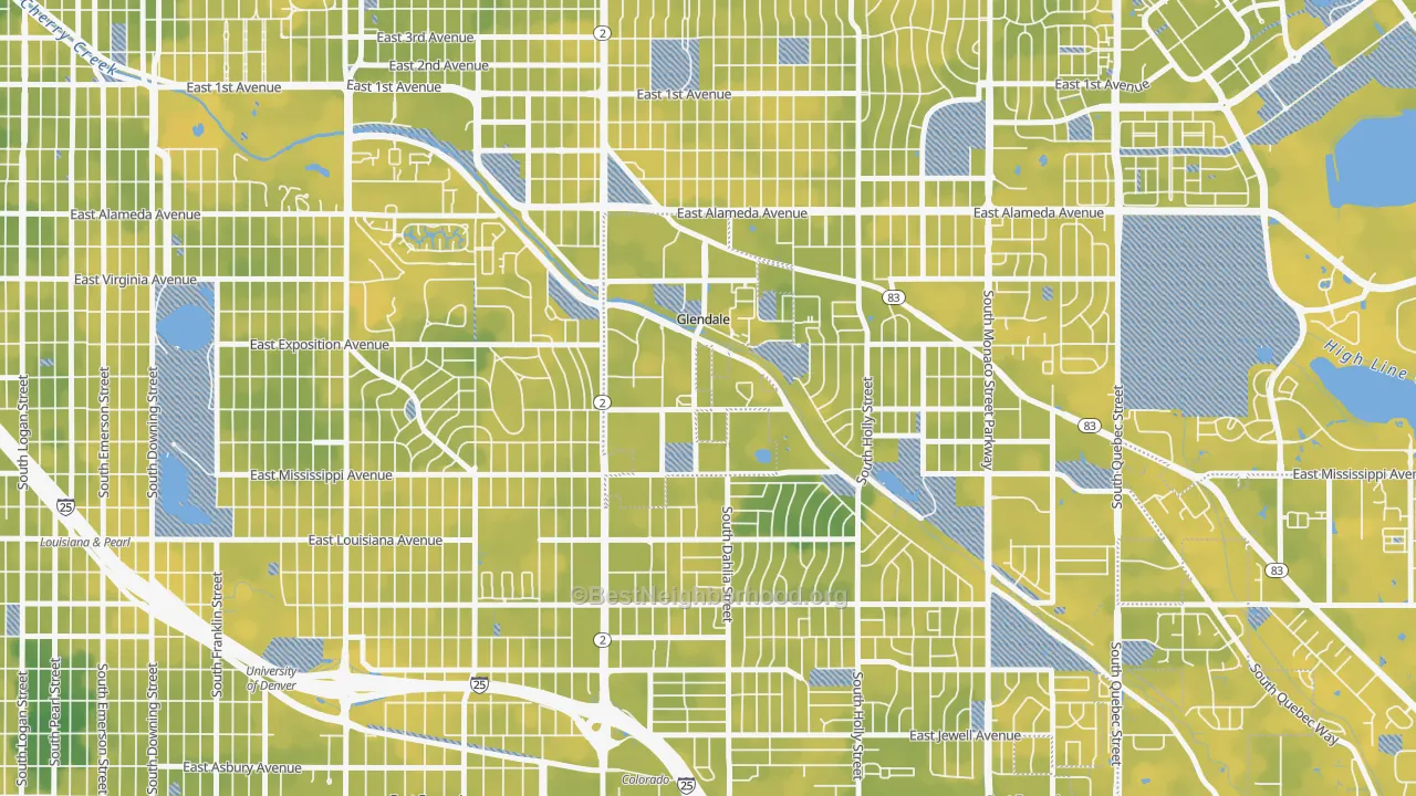 Bike Grade map of Glendale, CO