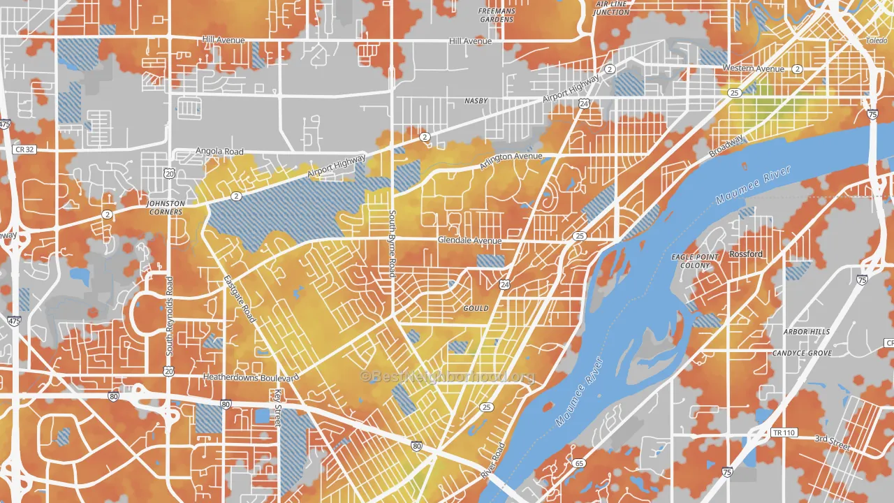 Bike Grade map of Glendale-Heatherdowns, Toledo, OH