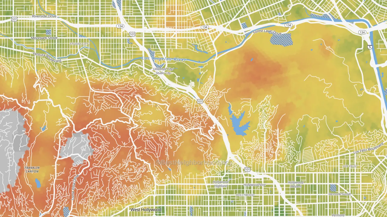 Bike Grade map of Glendale, Los Angeles, CA