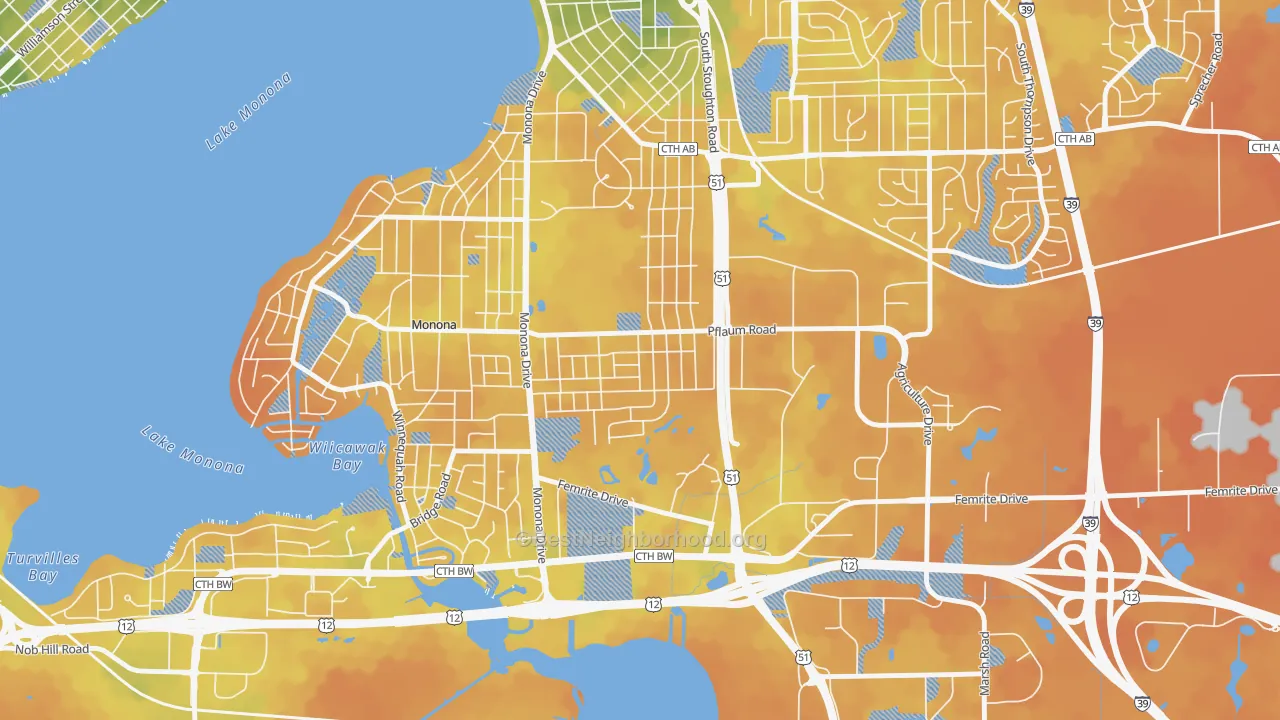 Bike Grade map of Glendale, Madison, WI