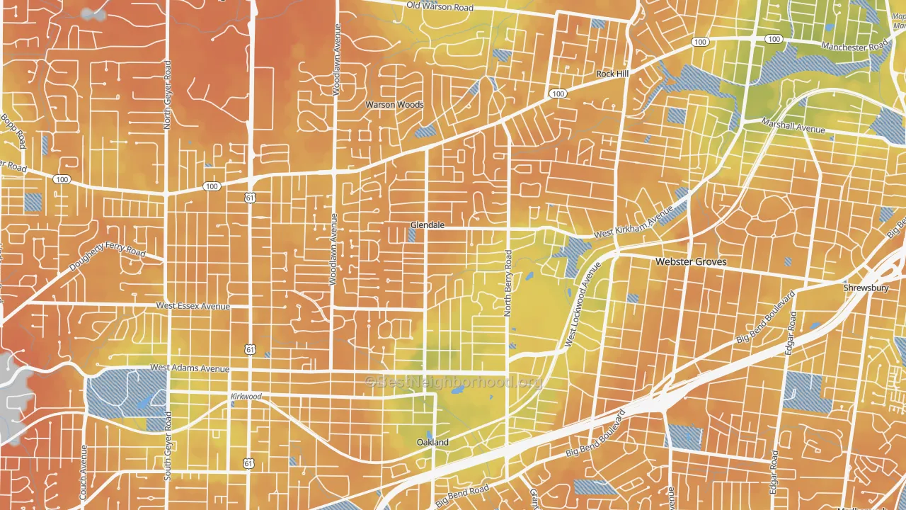 Bike Grade map of Glendale, MO