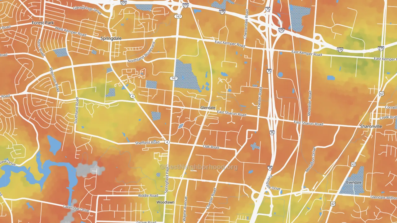 Bike Grade map of Glendale, OH