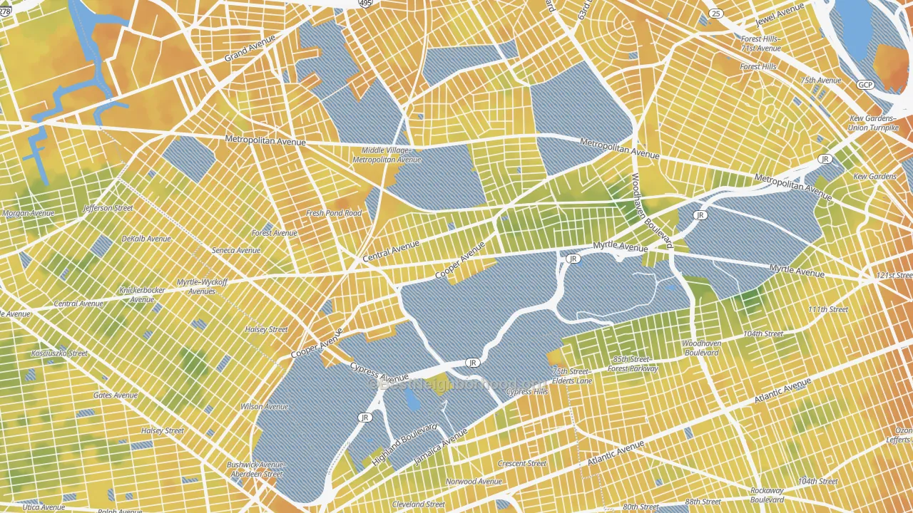 Bike Grade map of Glendale, Queens, NY