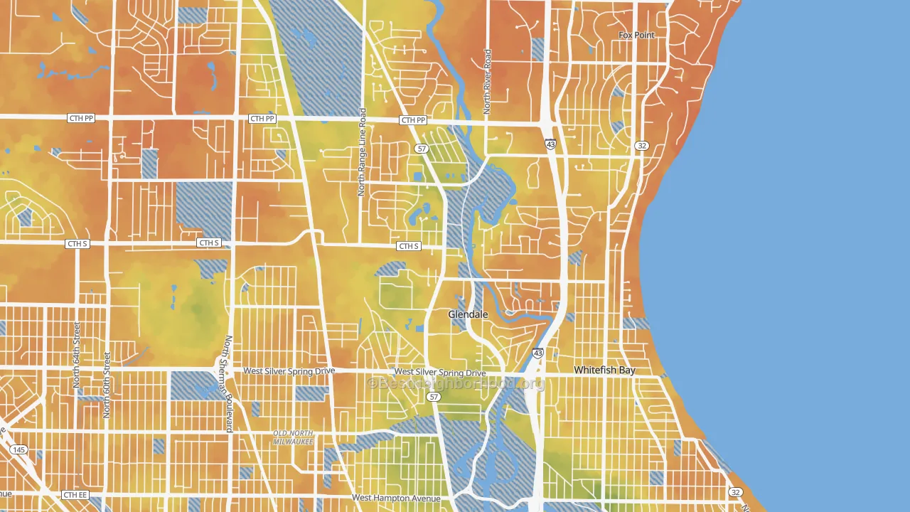 Bike Grade map of Glendale, WI