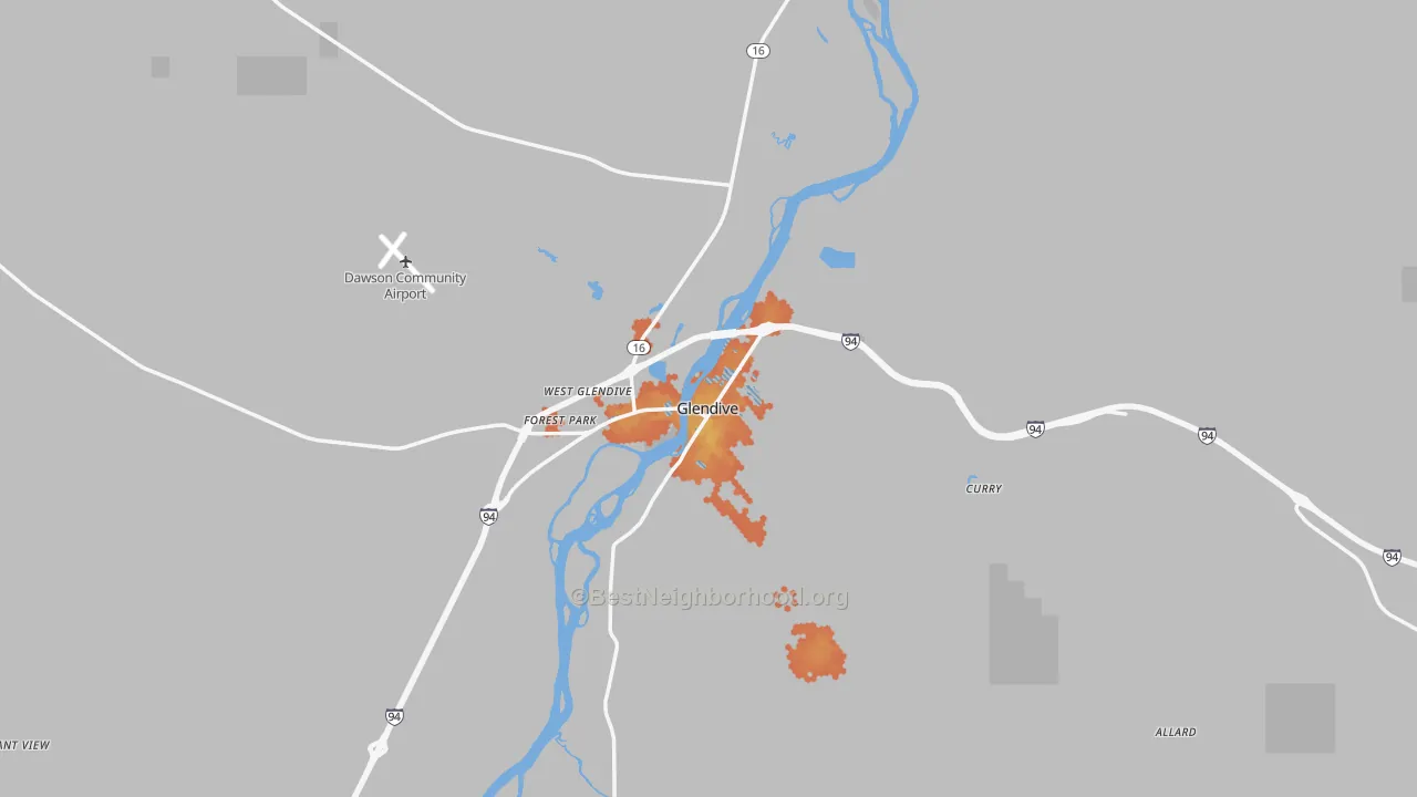 Bike Grade map of Glendive, MT