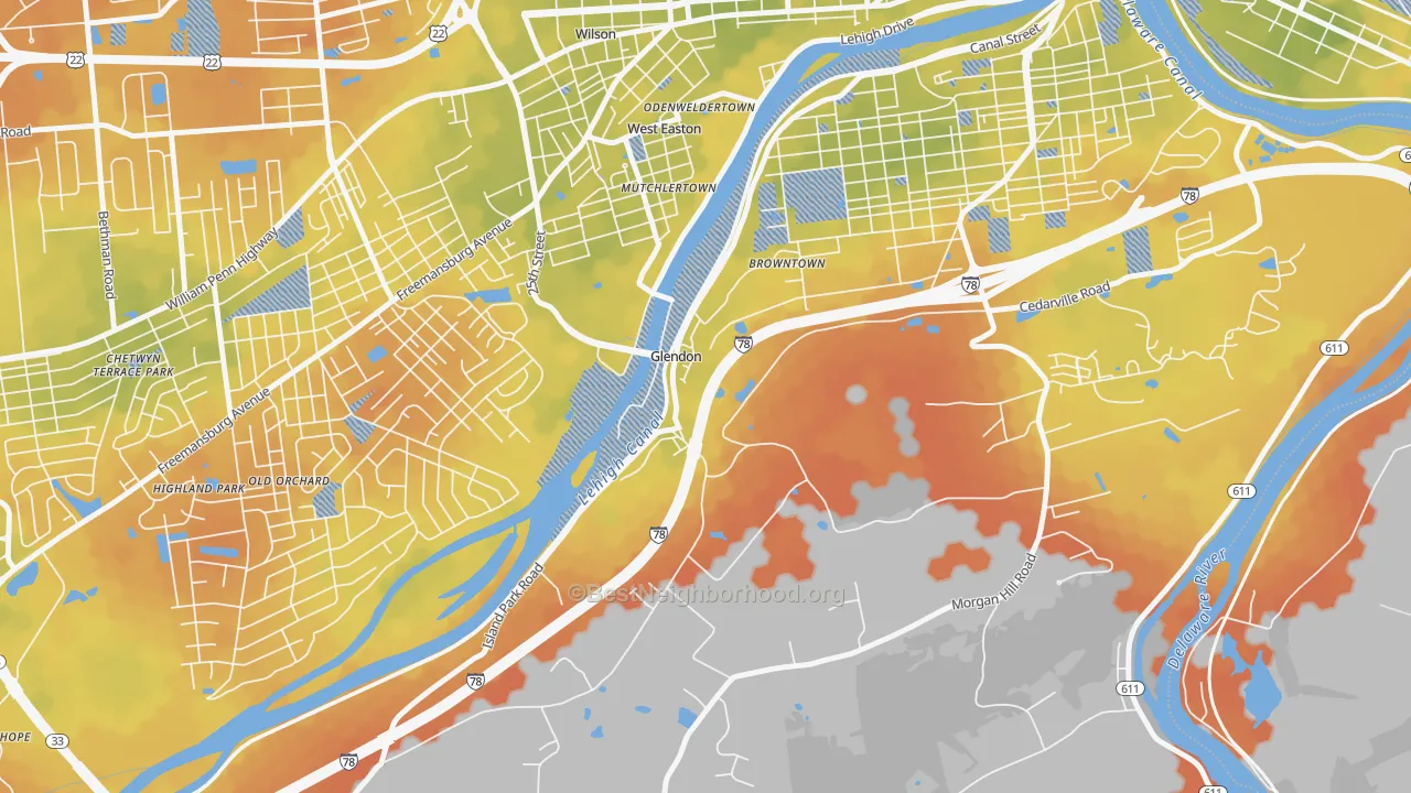 Bike Grade map of Glendon, PA
