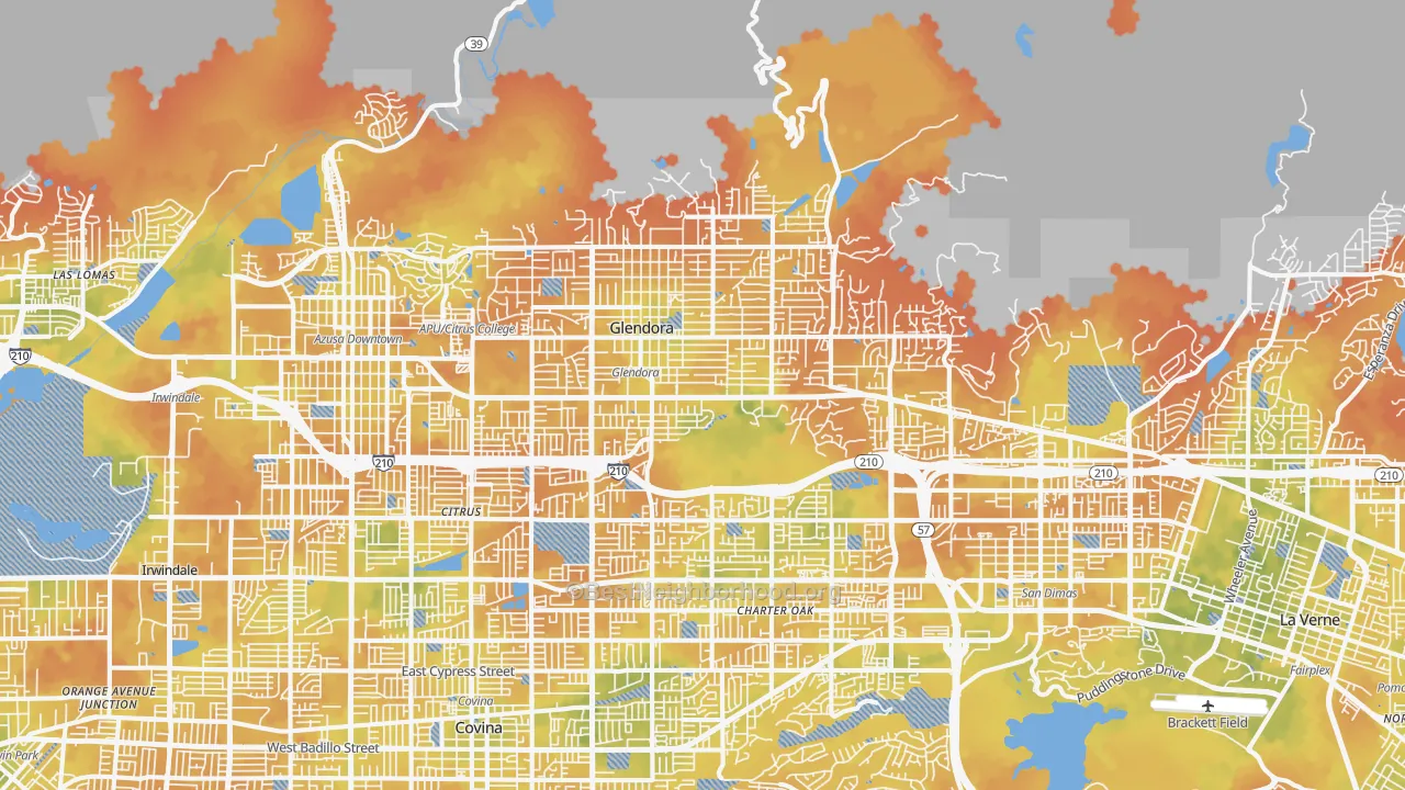 Bike Grade map of Glendora, CA