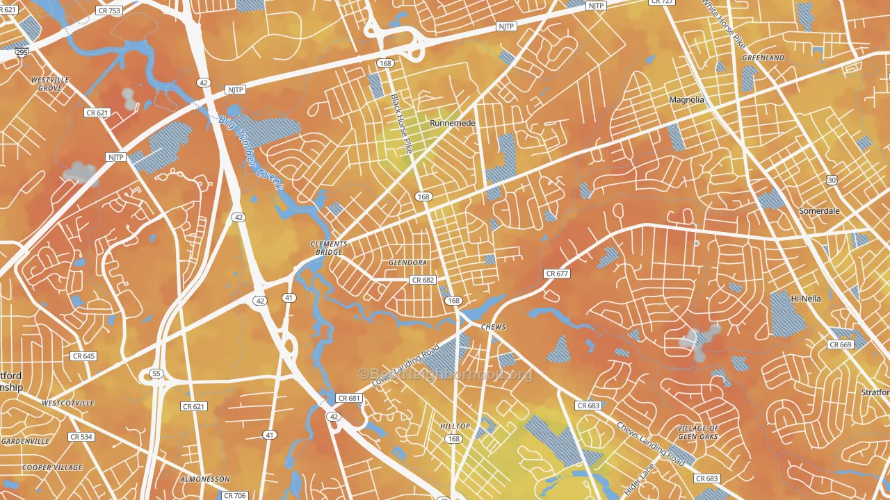 Bike Grade map of Glendora, NJ