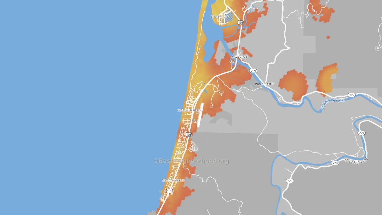 Bike Grade map of Gleneden Beach, OR