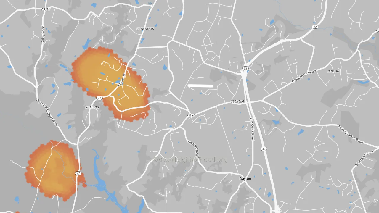 Bike Grade map of Glenelg, MD