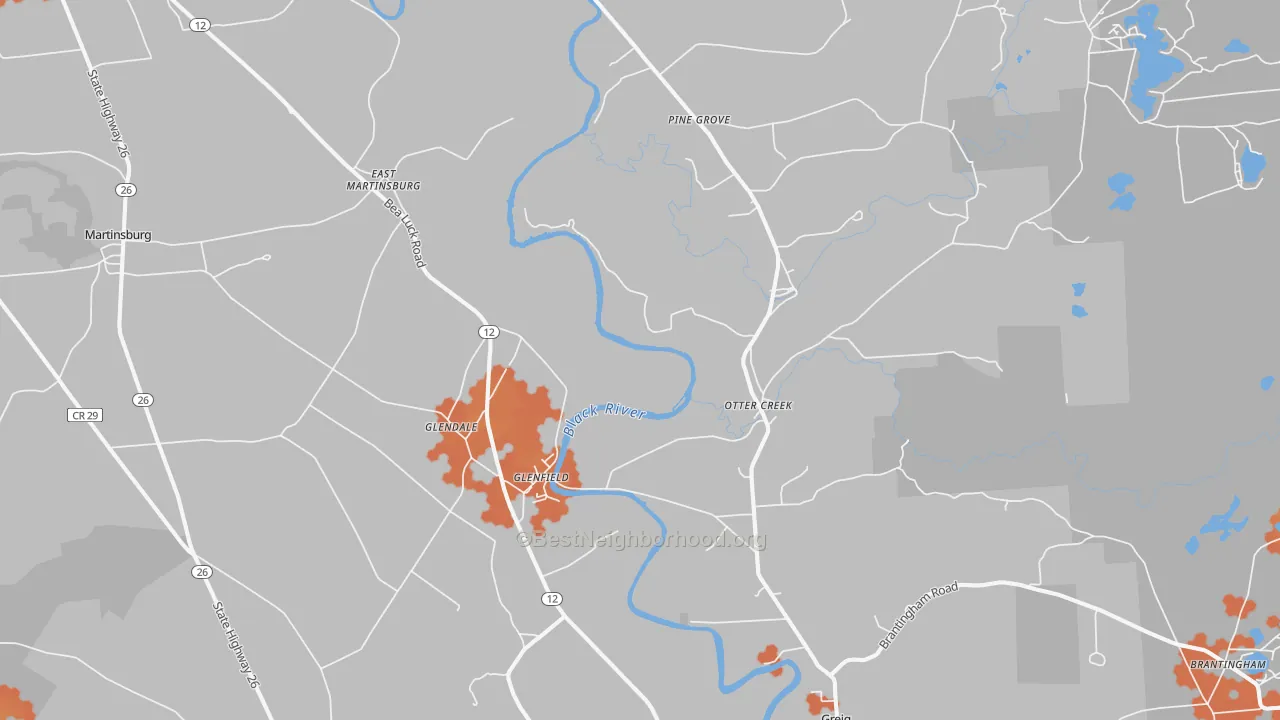 Bike Grade map of Glenfield, NY