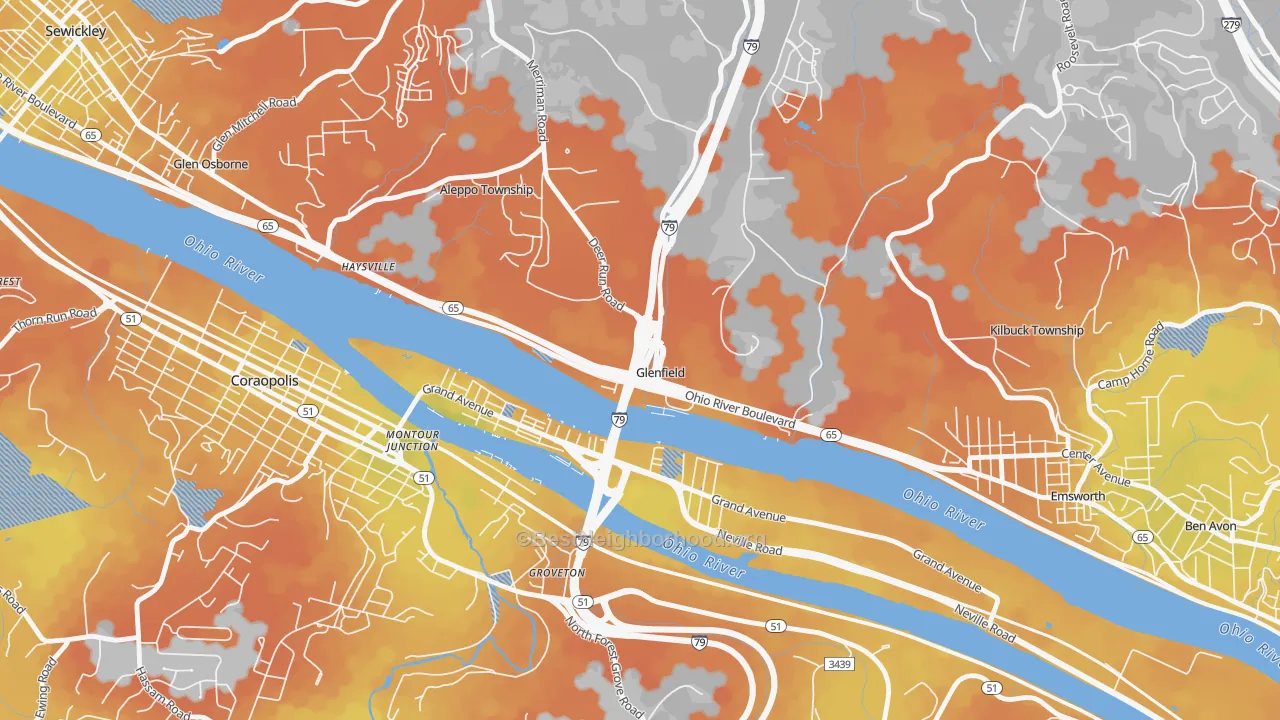 Bike Grade map of Glenfield, PA