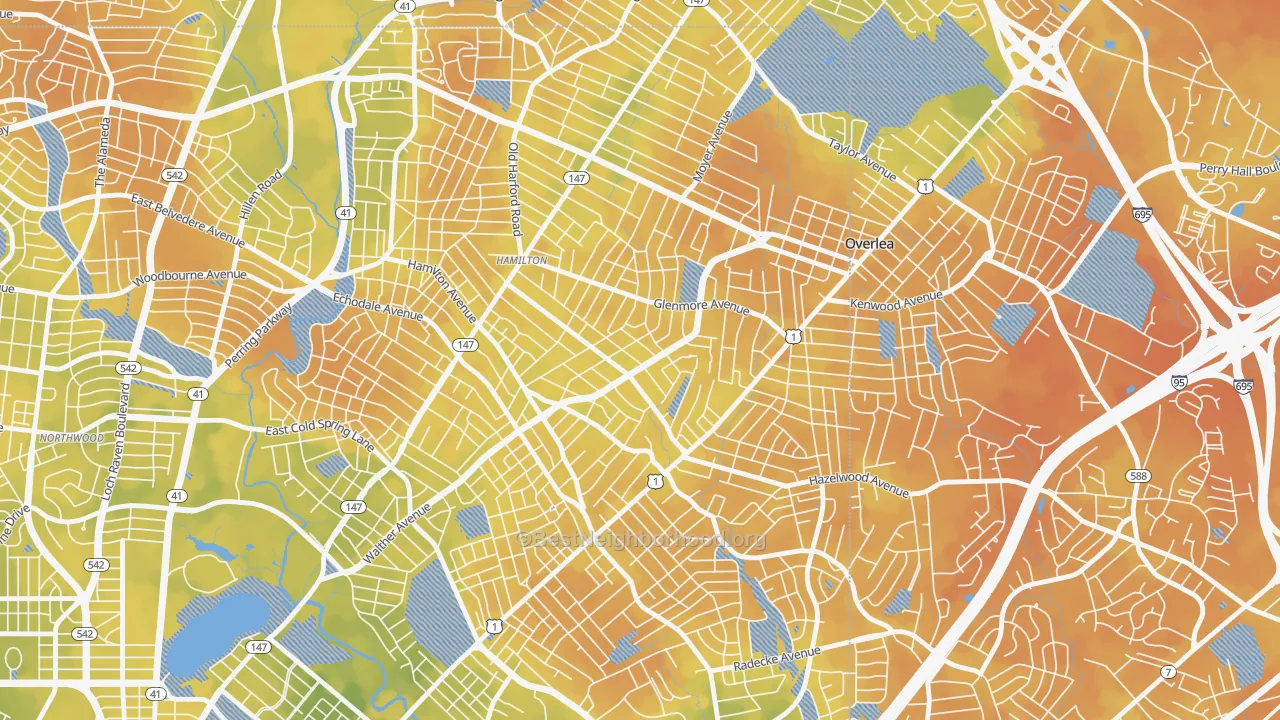 Bike Grade map of Glenham-Belhar, Baltimore, MD