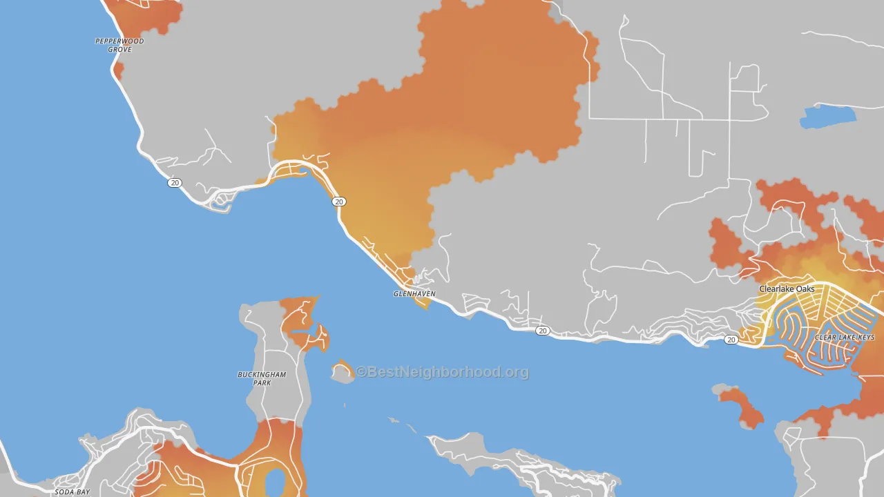 Bike Grade map of Glenhaven, CA