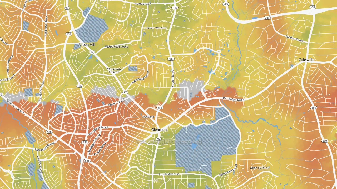 Bike Grade map of Glenmont, MD