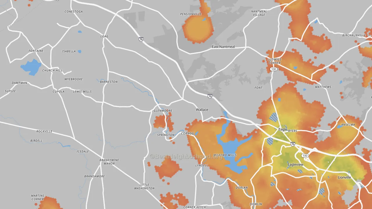 Bike Grade map of Glenmoore, PA