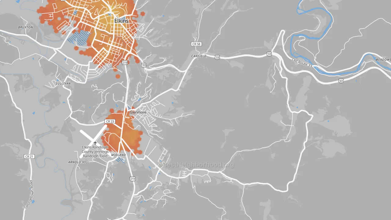 Bike Grade map of Glenmore, WV