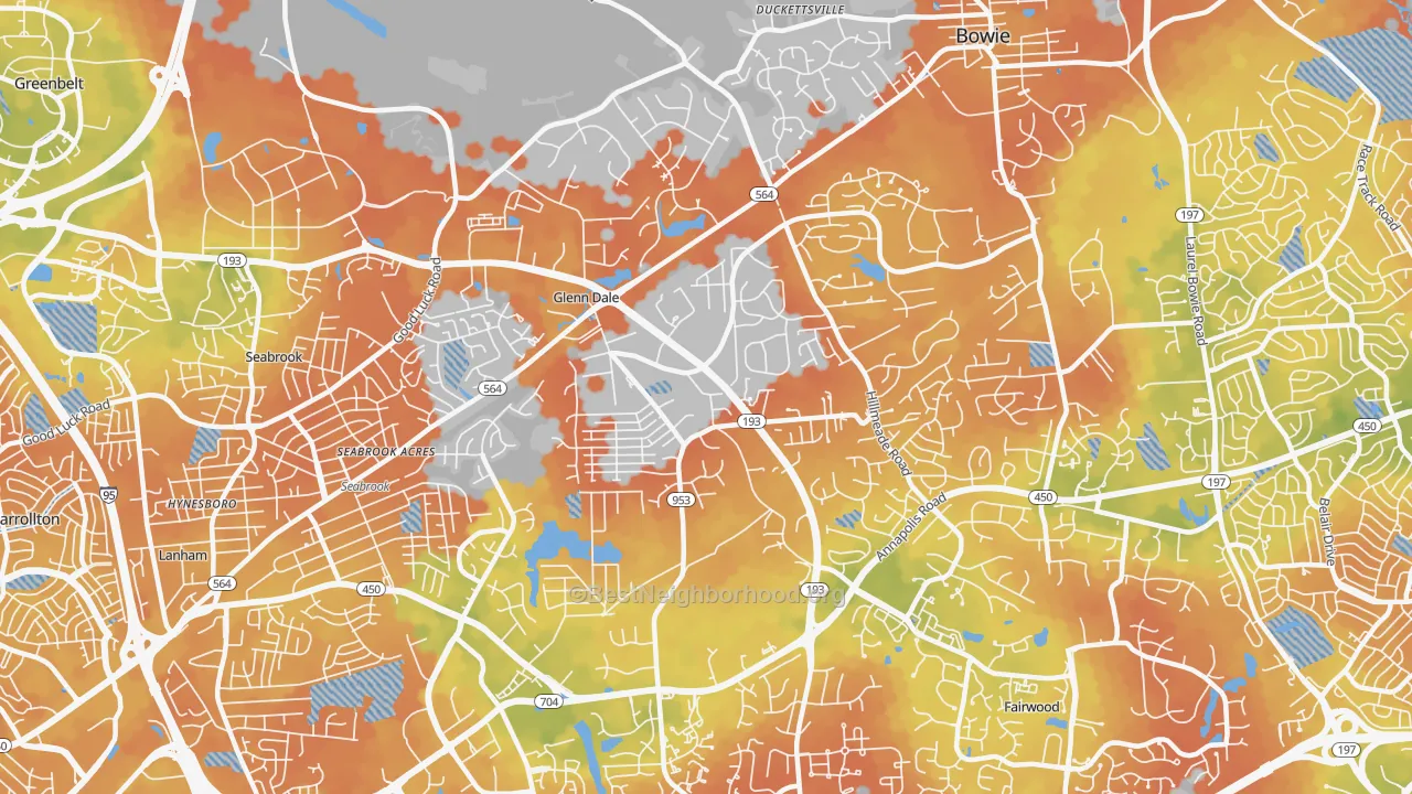 Bike Grade map of Glenn Dale, MD