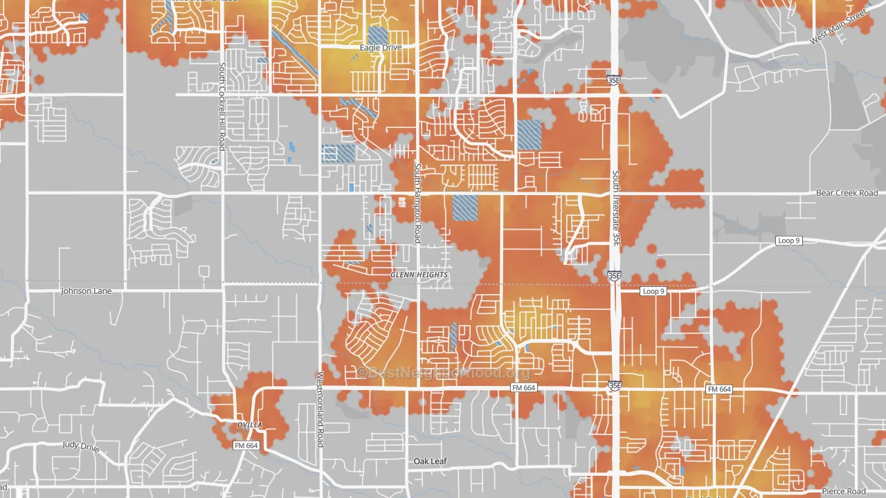 Bike Grade map of Glenn Heights, TX