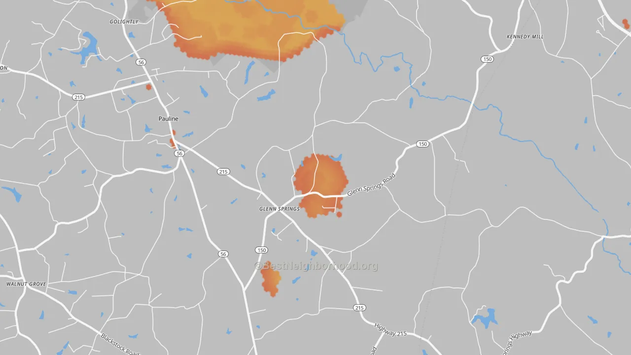 Bike Grade map of Glenn Springs, SC