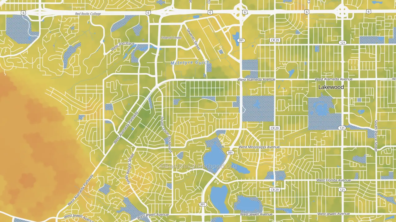 Bike Grade map of Glennon Heights, Lakewood, CO
